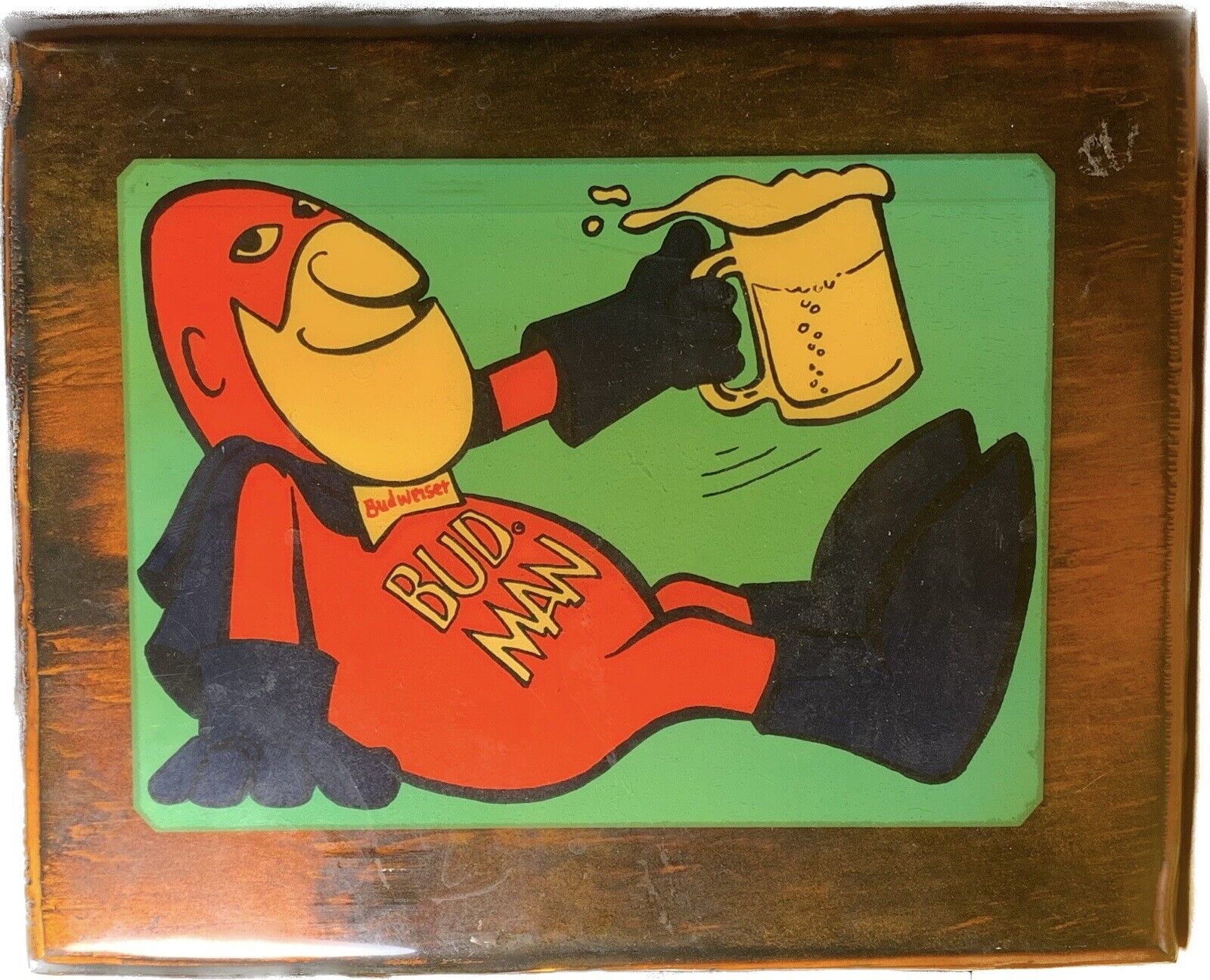Budweiser Beer BUD MAN SIGN Wooden vintage Small NICE RARE
