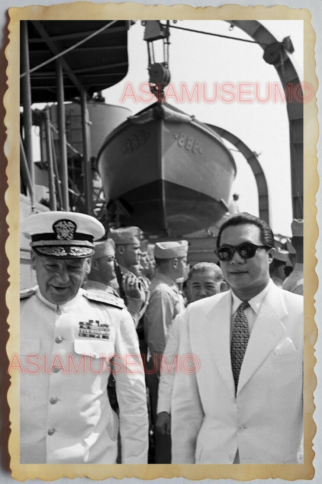 50s Vietnam SAIGON GENERAL NAVY ADMIRAL BAO DAI FRANCE WARSHIP Vintage Photo 892