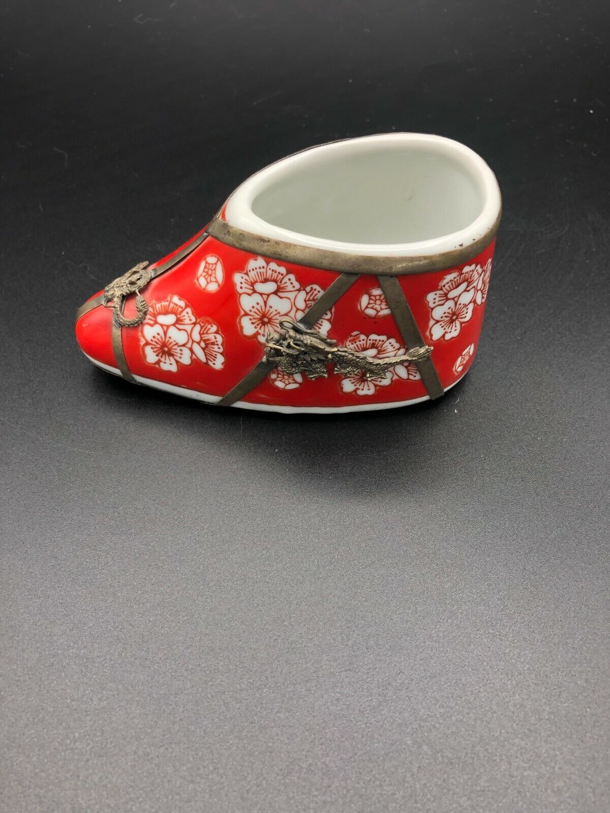 Vintage Chinese Porcelain & Silver Shoe, Marked, 4 3/4\