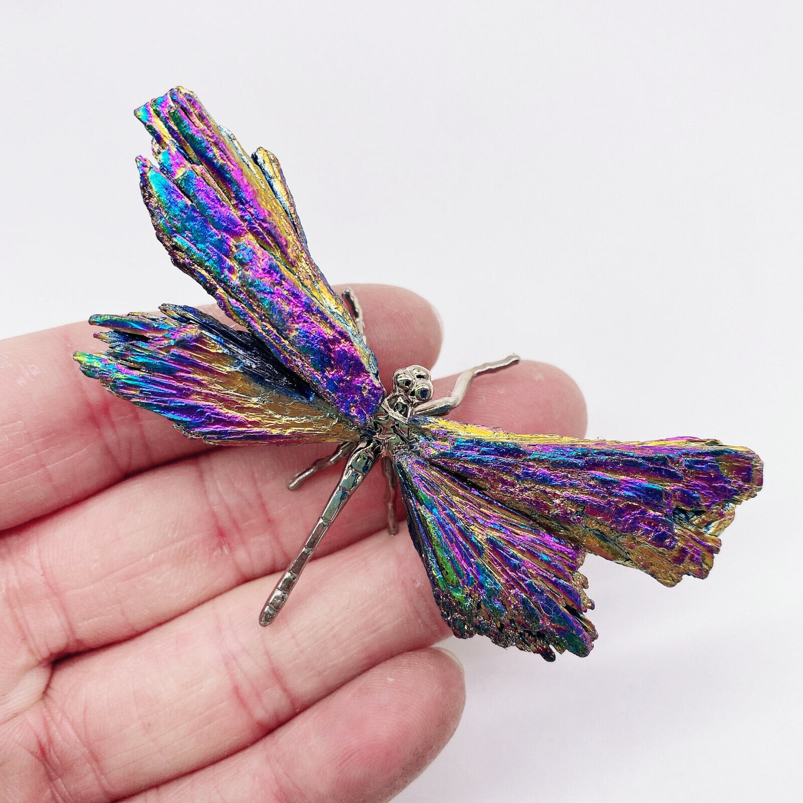 1pc Natural Rainbow Aura dragonfly carving Crystal Quartz Healing Reiki gift