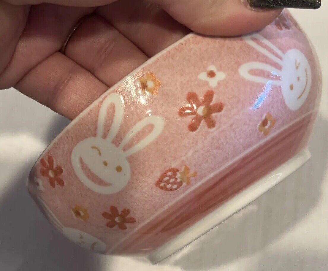 Mino ware Rice Bowl Rabbit Pink strawberry -ceramic Japan