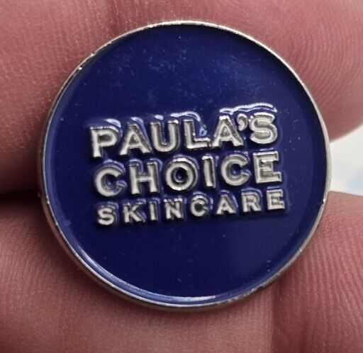 VTG Lapel Pinback Hat Pin Silver Tone Round  Paulas Choice Skincare Blue Pin