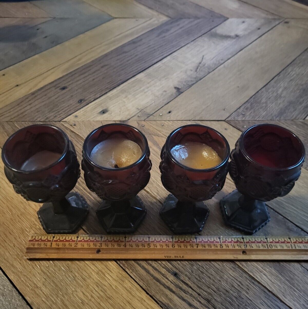 4 Vintage Avon Cape Cod Ruby Red Glass Footed Water Goblets 4.5\