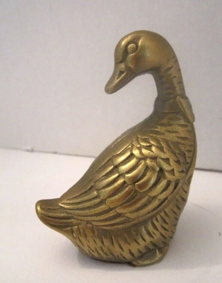 Vtg Solid Brass Duck Goose Bow Mid Century Figurine Decor  3.5” Beautiful Heavy