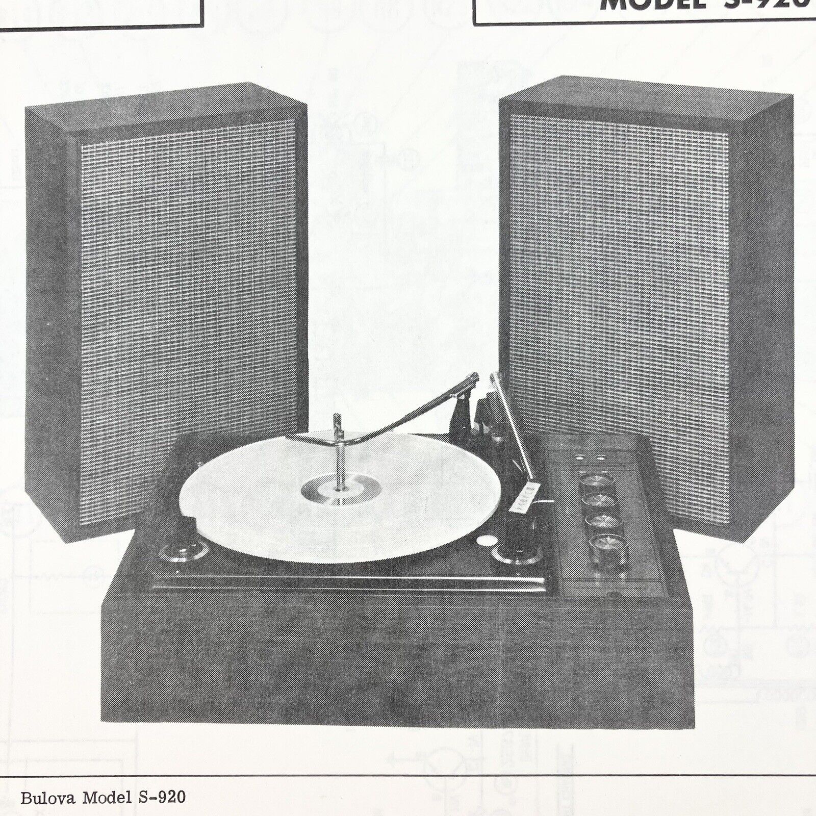 Vintage Original 1966 Bulova Record Player S-920 Wire Schematic Service Manual