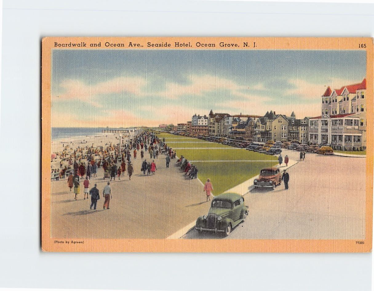 Postcard Boardwalk and Ocean Ave., Seaside Hotel, Ocean Grove, New Jersey