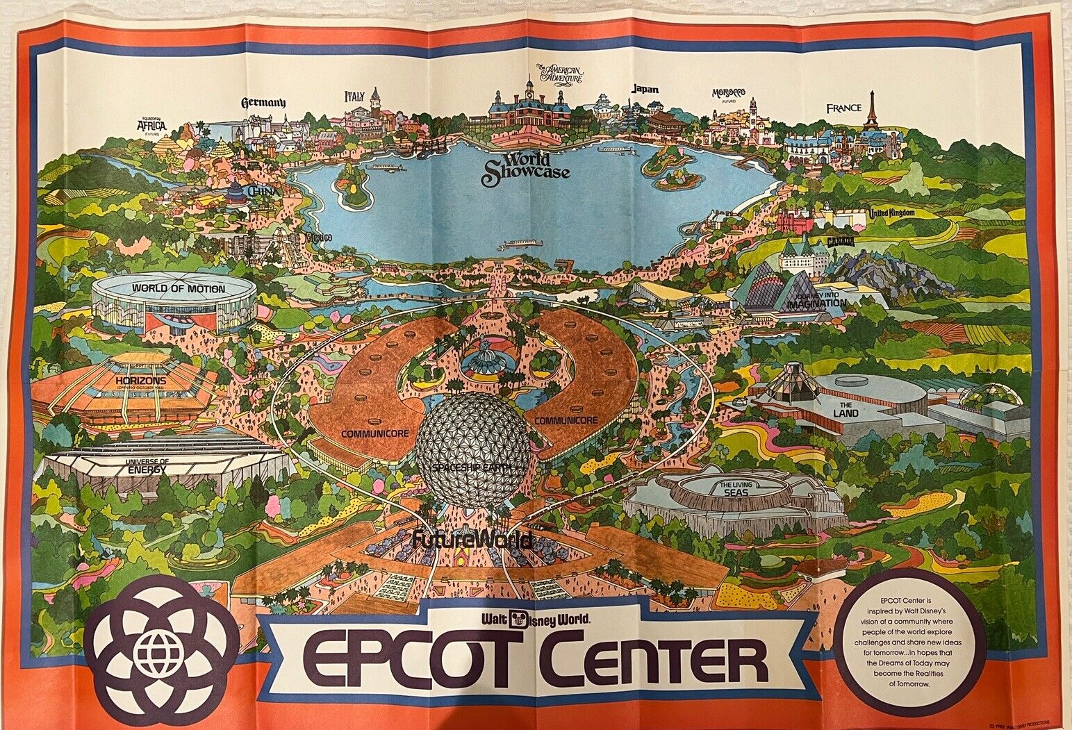 Walt Disney World Epcot Center Wall Poster Map 1982 - 29.5 X 43.75 + 10 More -A1