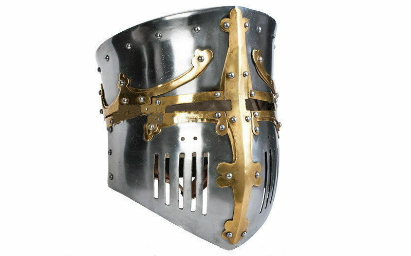 Antique Functional Medieval Helmet Bucket Barrel Steel & Brass Armor Helmet Gift