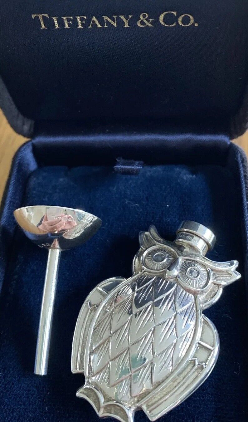 Tiffany & Co RARE VINTAGE Silver Owl Perfume Bottle Wand & Funnel