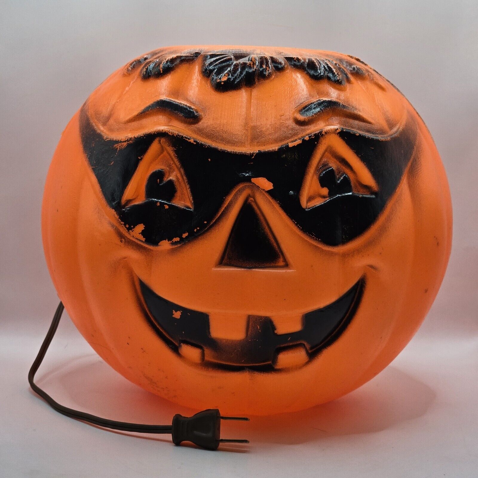Vintage Blow Mold Halloween Bandit Pumpkin Mask Light Up Works