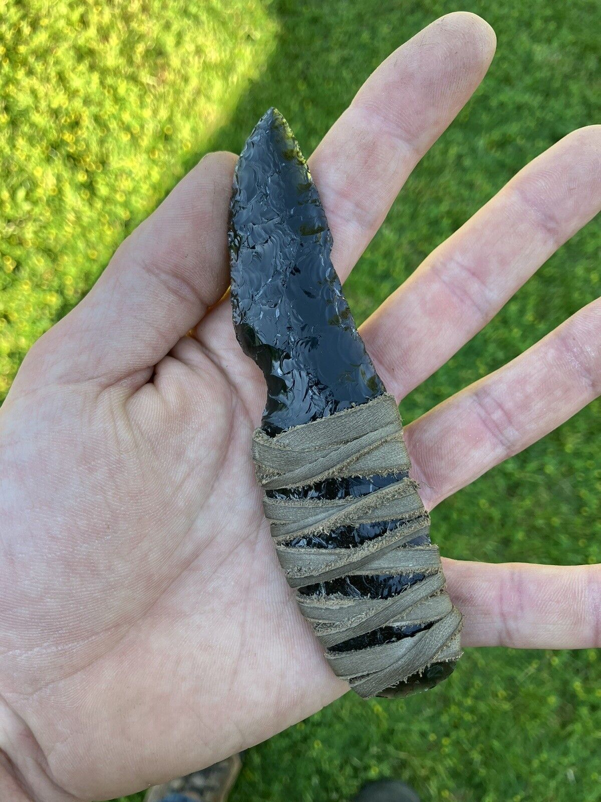 Obsidian Knife Handmade Indian Blade Wrapped With Leather