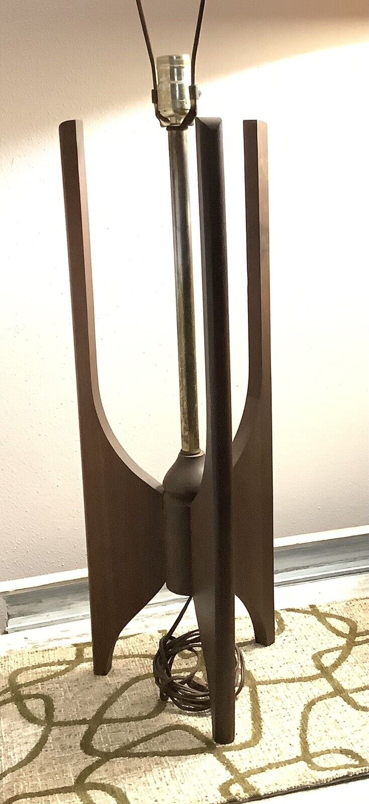 Mid Century Modern Rocket Style,Walnut With Brass Rod Lamp