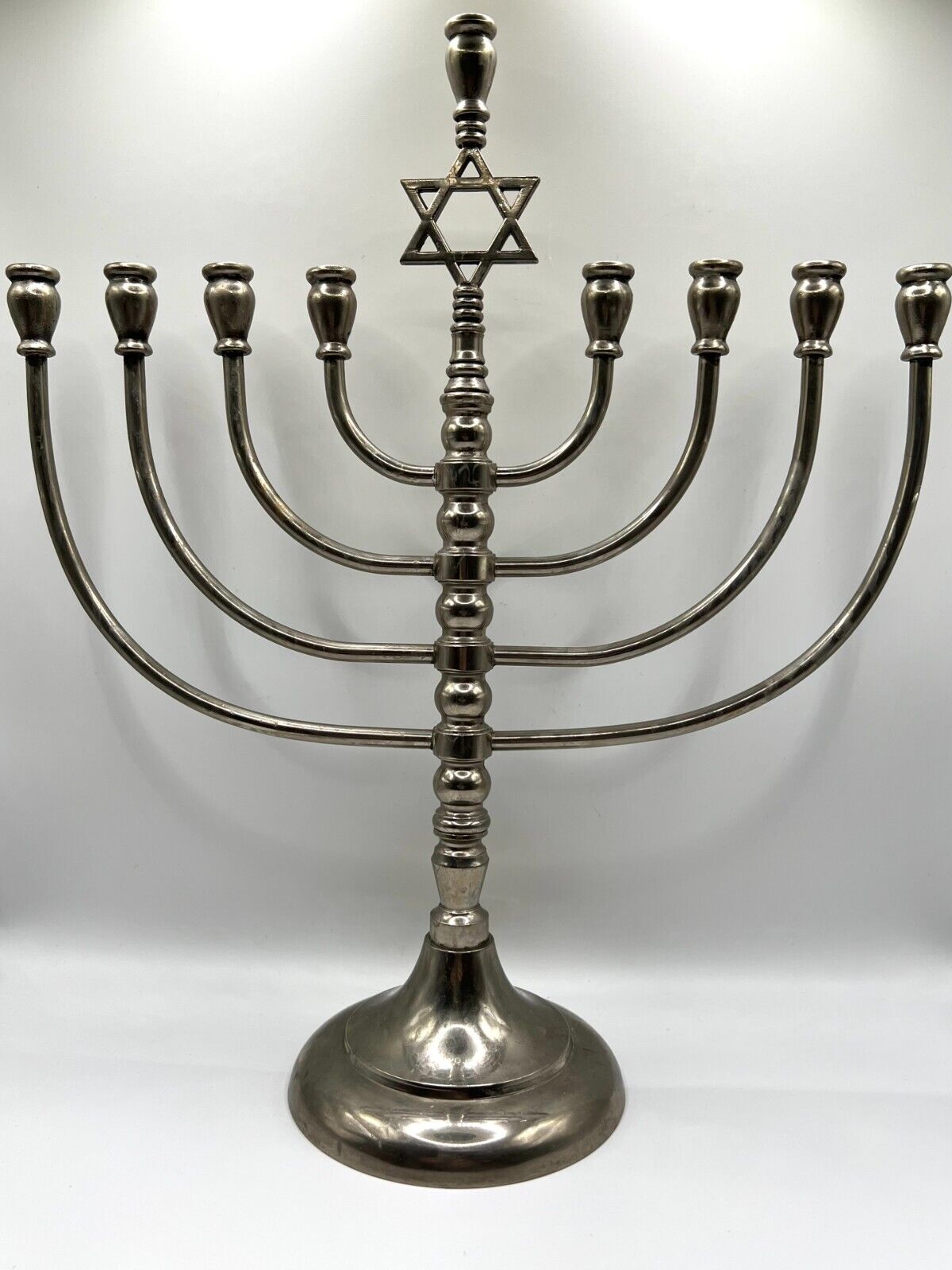 Hanukkah Menorah Silver Color Metal 9 Candle Holders Religious Judaism 13 in