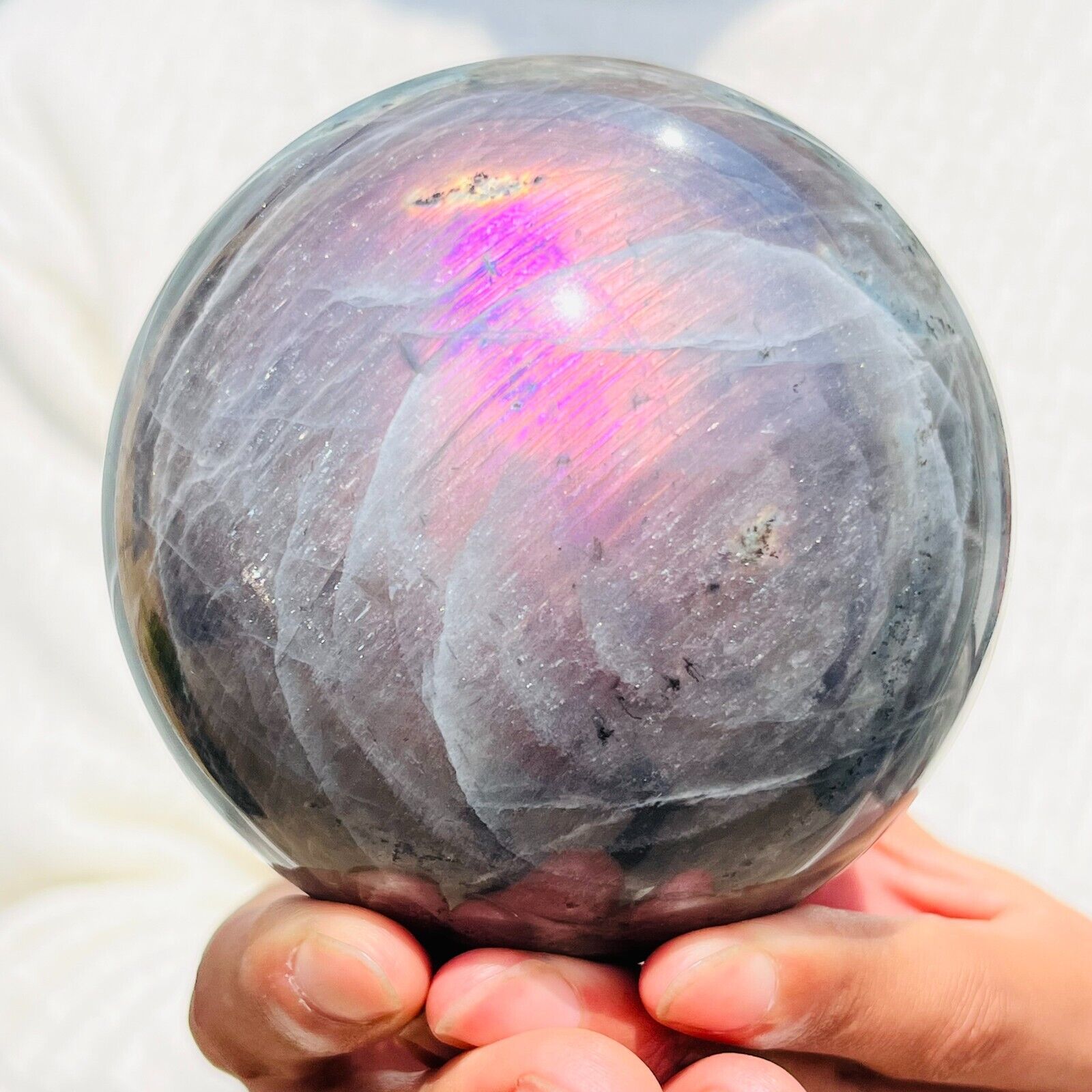 2.76LB Natural Purple Flash Labradorite Quartz Crystal Sphere Reiki Healing