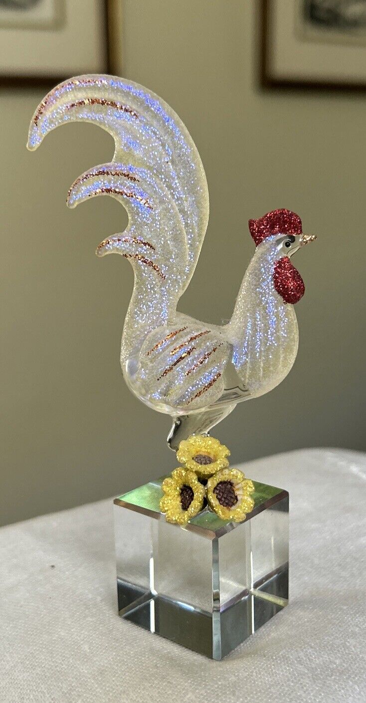 Vintage collectible transparent Rooster figurine