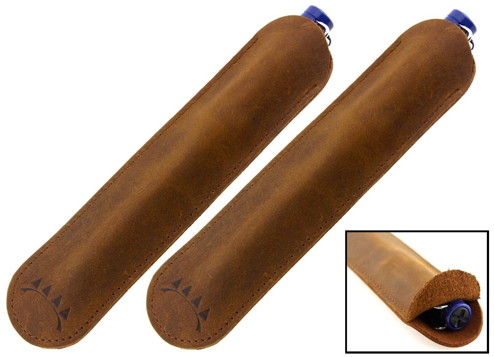 2 PCS Premium Top Grain Genuine Leather Pen Sleeve/Slip/Case, 2 Brown Cases