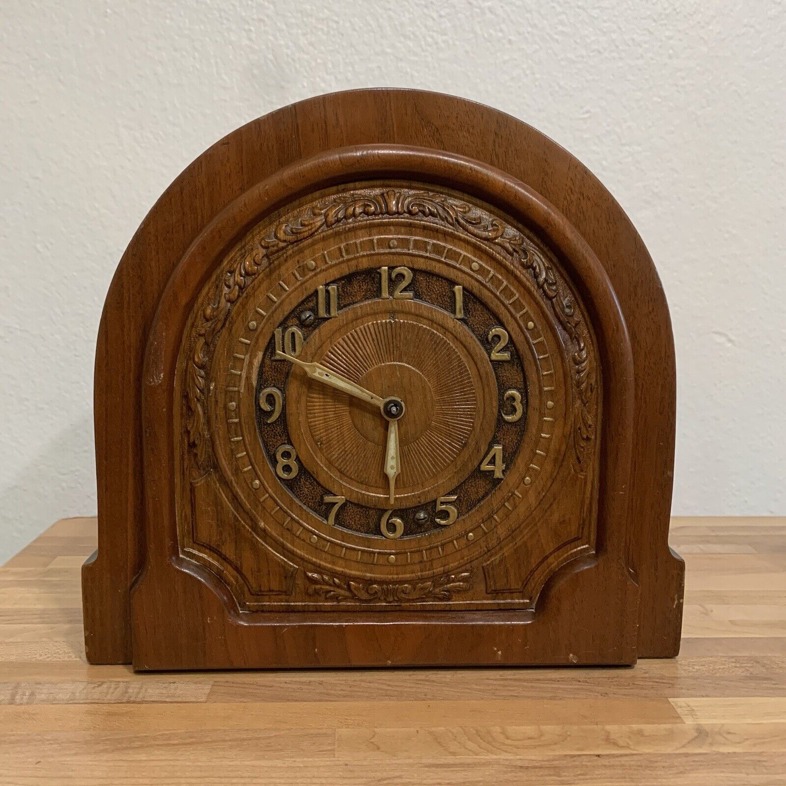 Antique Wooden Mantle Clock Telechron Motor Movement Internal Wired