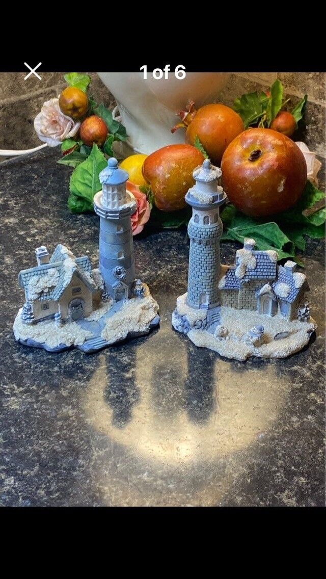 Vintage Set Of 2, Rare Ceramic Lighthouse Figurines