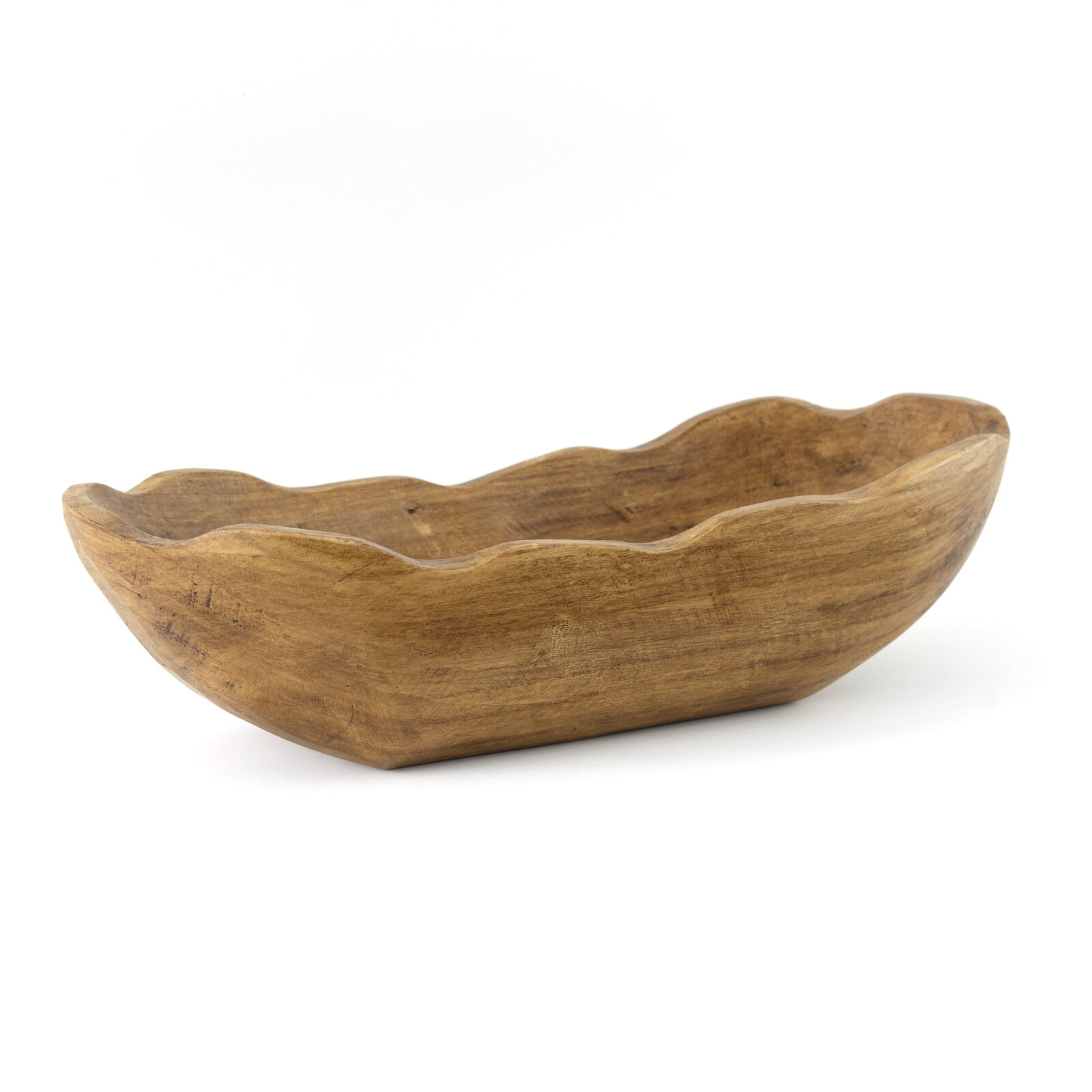 Indoor Carved Mid-Tone Brown Wood Decorative Dough Bowl