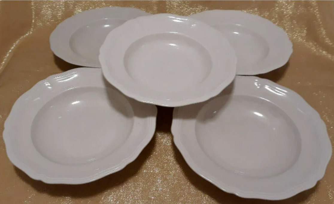 Rosenthal Continental Chippendale Cream Undecorated Rimmed Soup Bowl Set/5 Preow