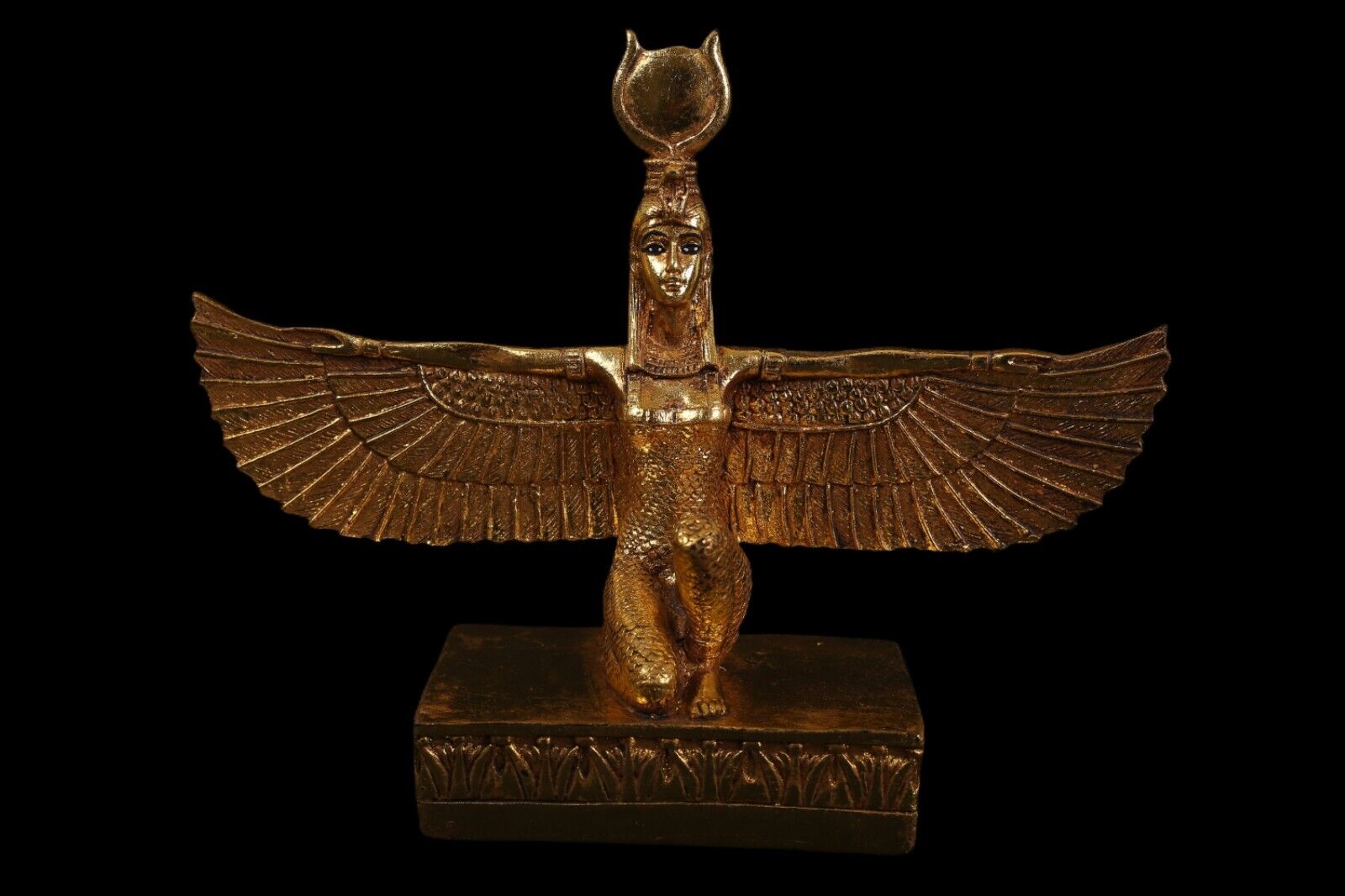 RARE ANCIENT EGYPTIAN ANTIQUE Statue Stone of Isis Seated Winged with Sun Disk