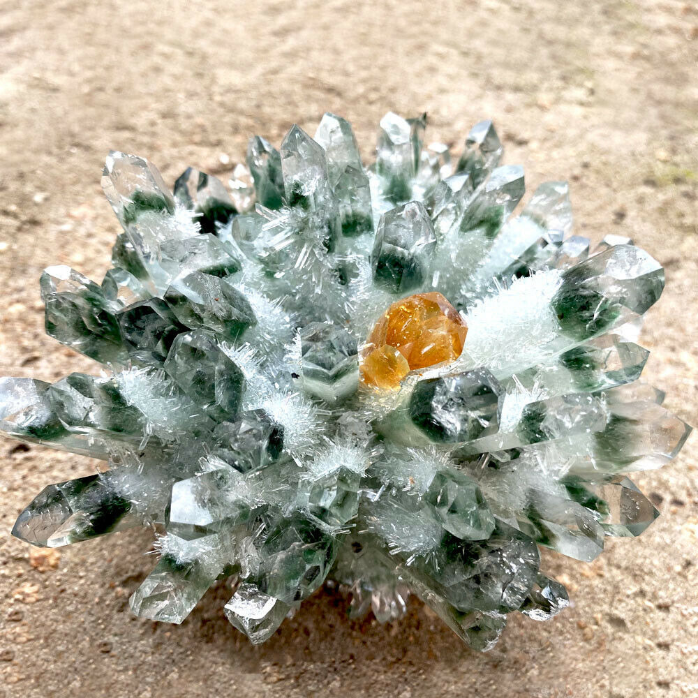 800g Natural Green Yellow Phantom Crystal Cluster Mineral Specimen Healing