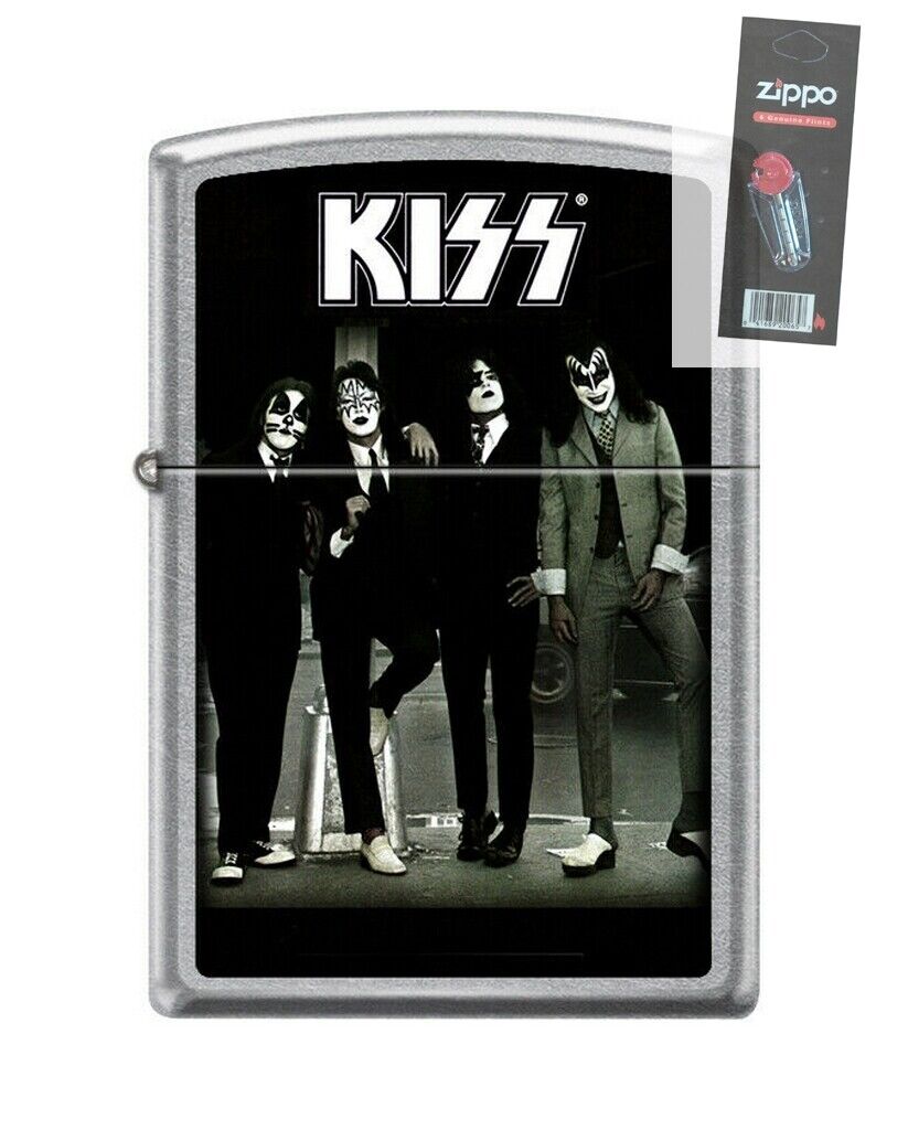 Zippo 209823 KISS Rock Band Chrome Full Size Lighter + FLINT PACK