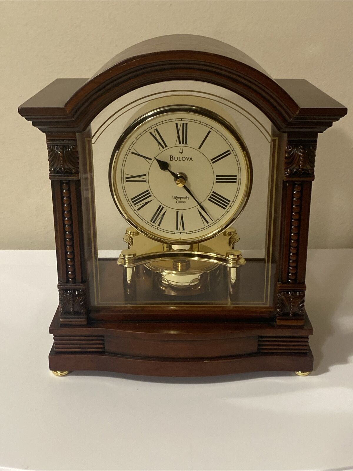 Bulova Bardwell Brass Desk Clock Quartz-Movement Elegant Office Timepiece