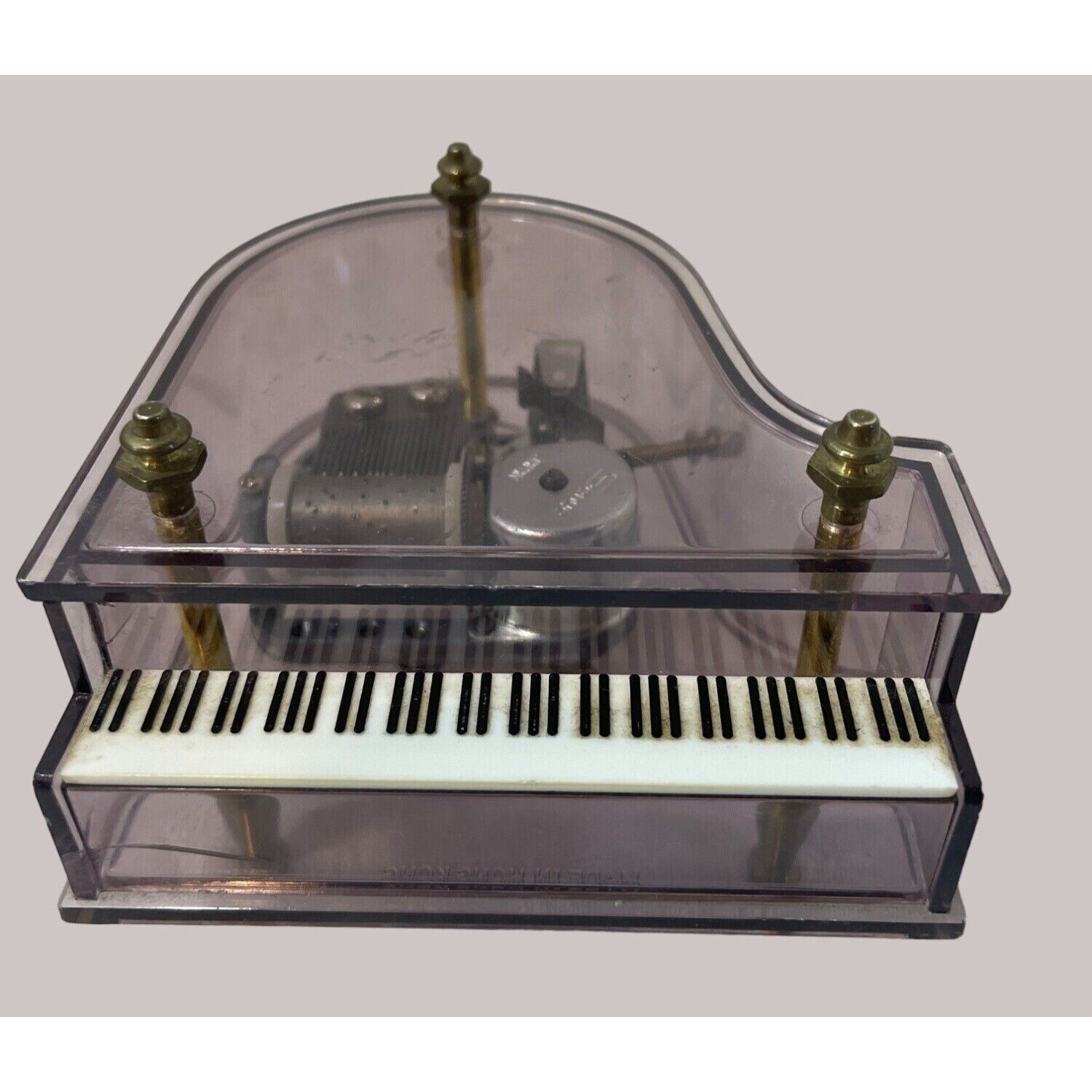 Vintage Piano Shaped Music Box With Gold Accents & White Keys Brass Legs