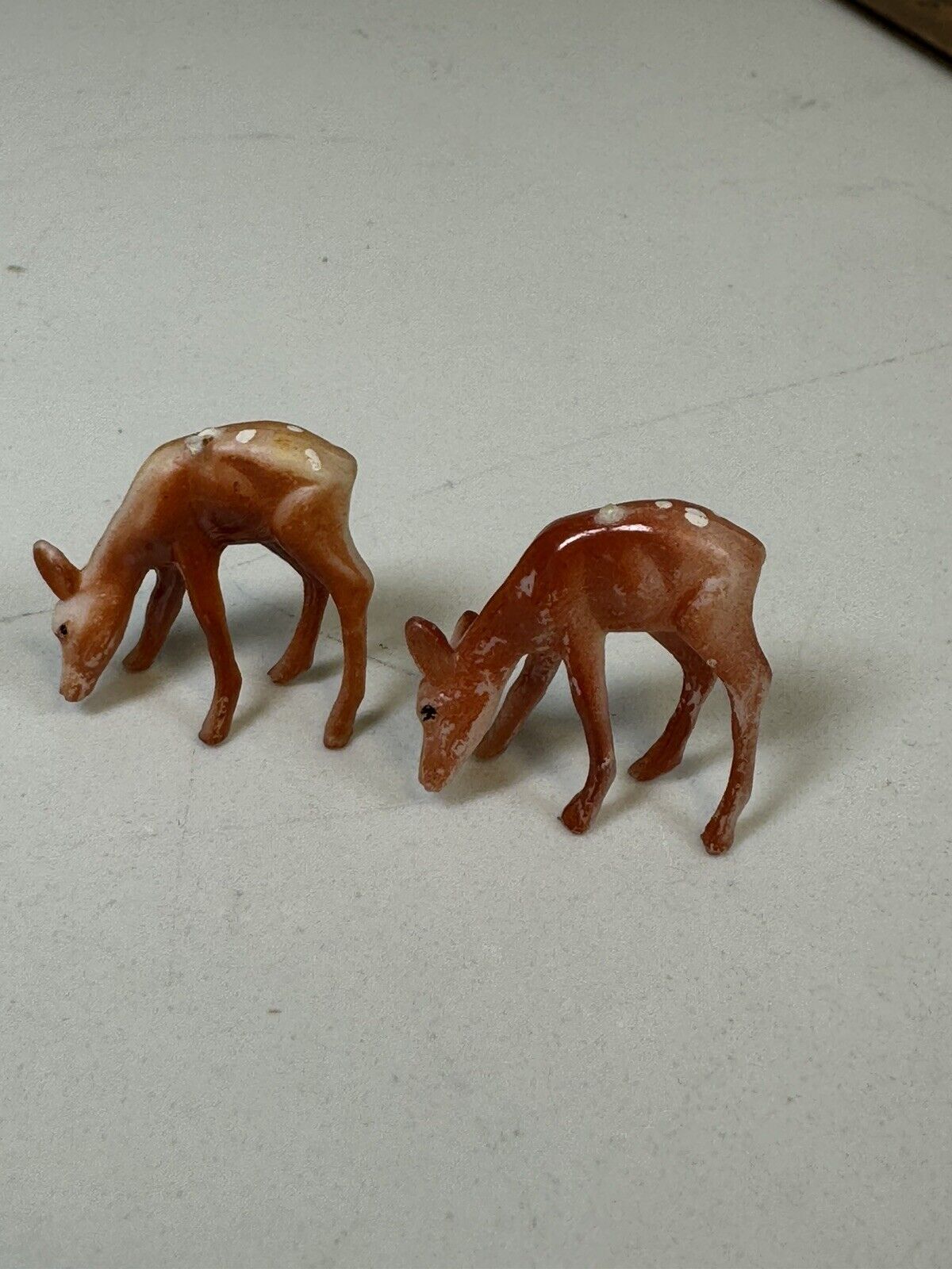 Set Of 2 Vintage Miniature Tiny Deer Fawn Plastic Figurine