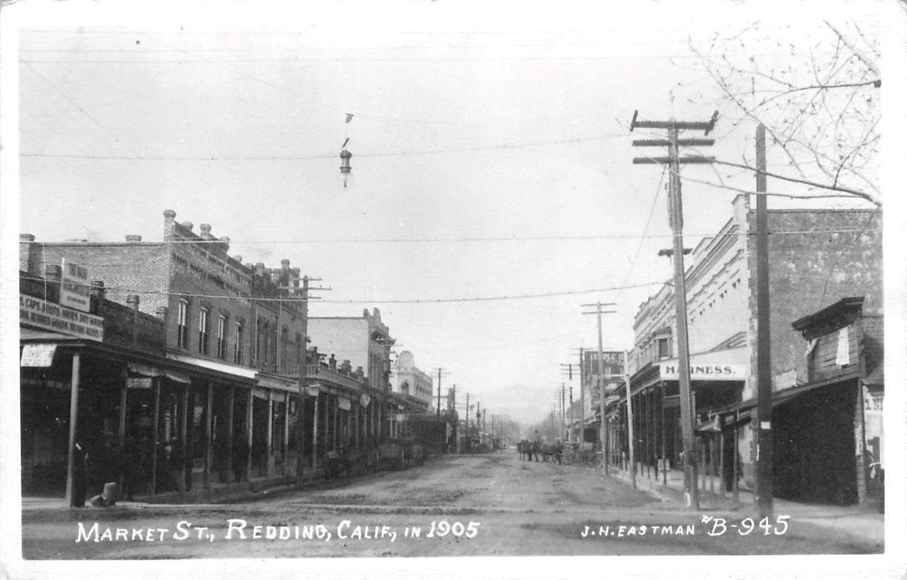California RPPC Market Street in 1905 REDDING, CA Shasta Co 1940s Photo Postcard