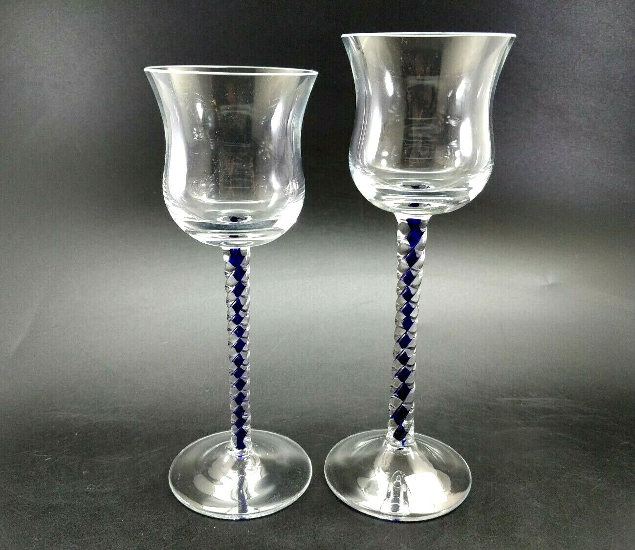 Clear Glass with Swirled Twisted Cobalt Blue Stems Votive Candle Holders 2 pcs 