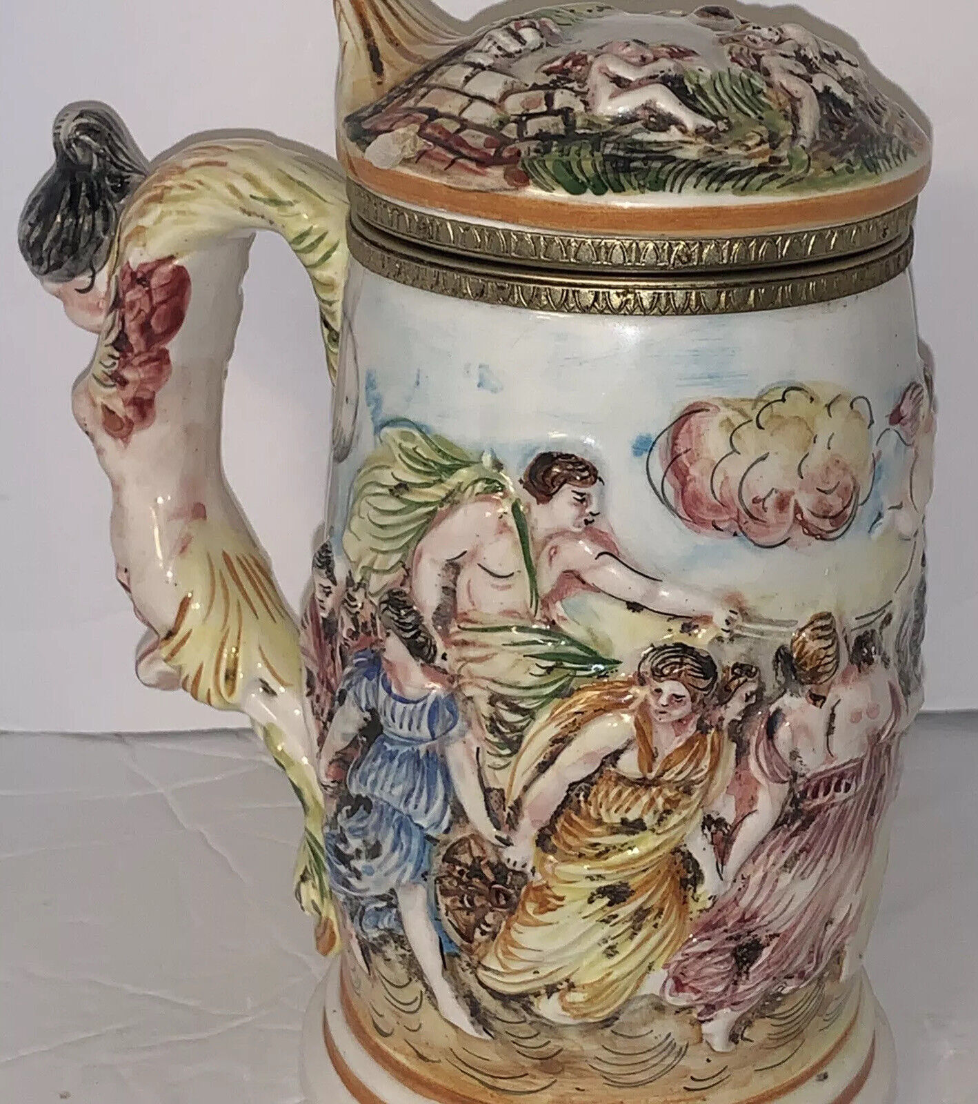Antique Capodimonte Porcelain Guido Reni Scene Tankard Limited/Ser-1632/18 Italy