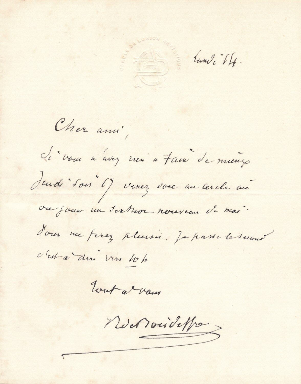 composer René de Boisdeffre composer autograph letter Charles Malherbe