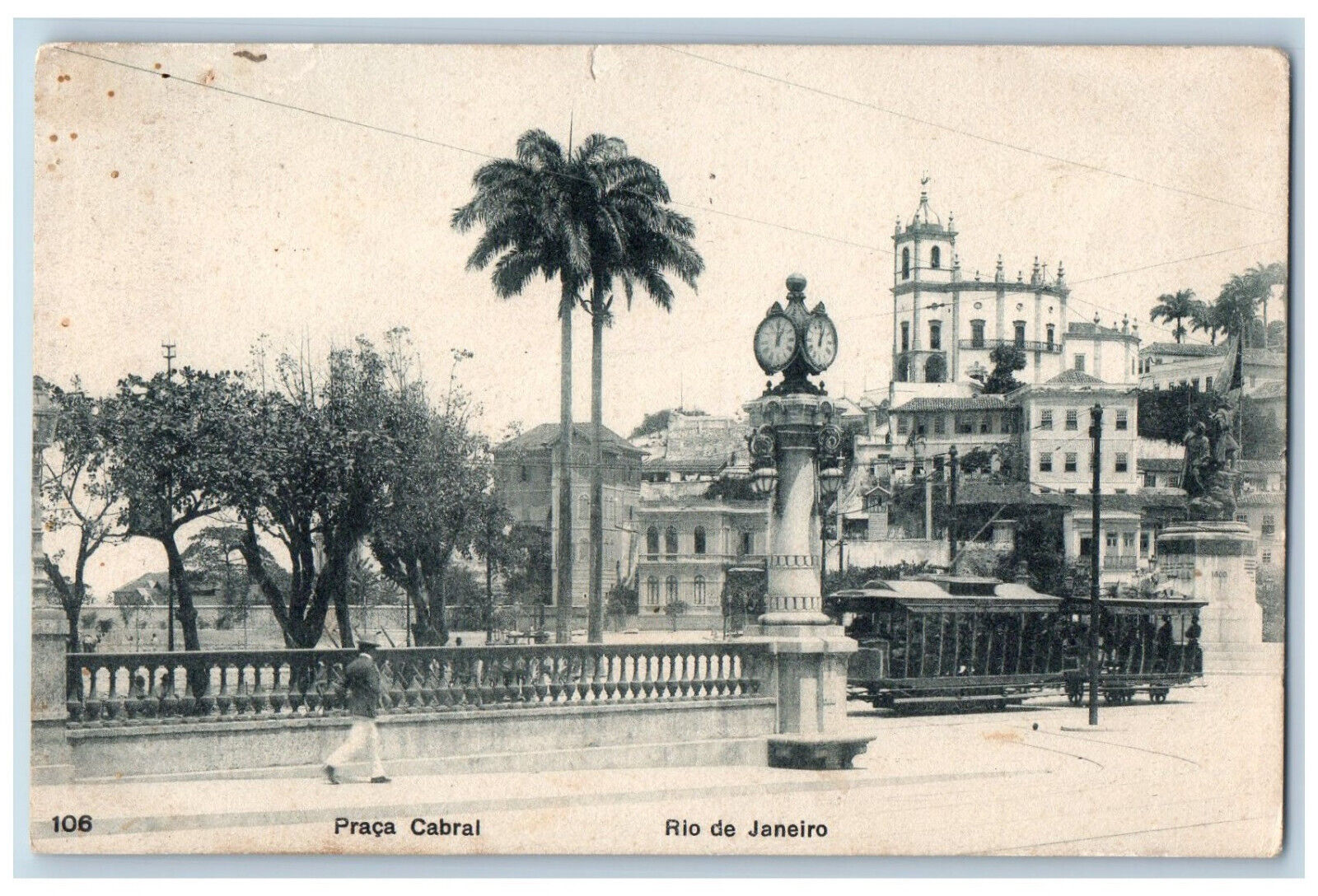 Rio De Janeiro Brazil Postcard Praca Cabral Trolley Car 1910 Antique Posted