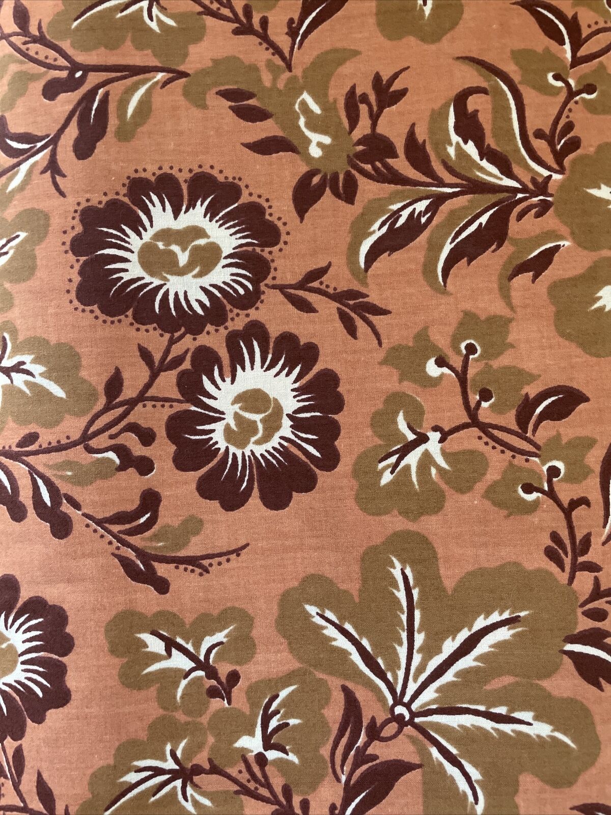 Vtg Percale Double Flat Sheet Brown Florals Terracotta Background Wamsutta NEW