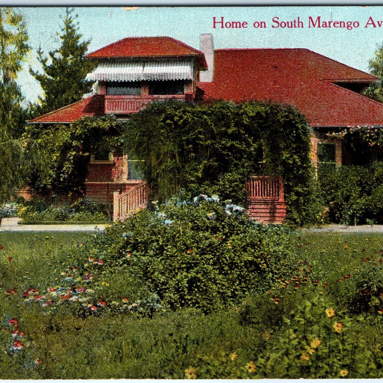c1910s Pasadena CA Home South Marengo Ave House +Cawston Ostrich Farm Stamp A153