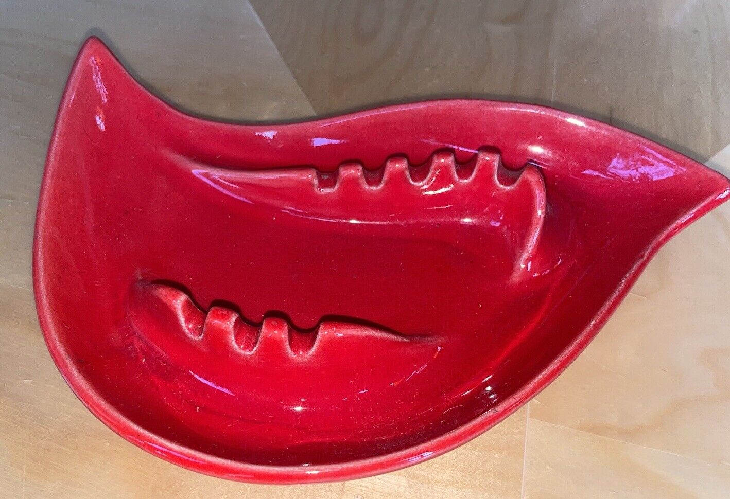 Vintage MCM Rare Red Ashtray Art 155 Pottery Ceramic Made by California USA Cool