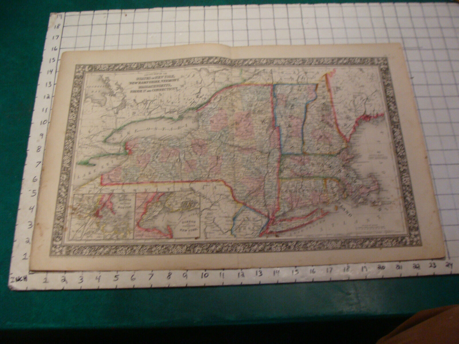 ORIGINAL Hand colored 1860 Mitchell Map: 15 1/4 x 23 1/2--NY NH VT MA RI CN