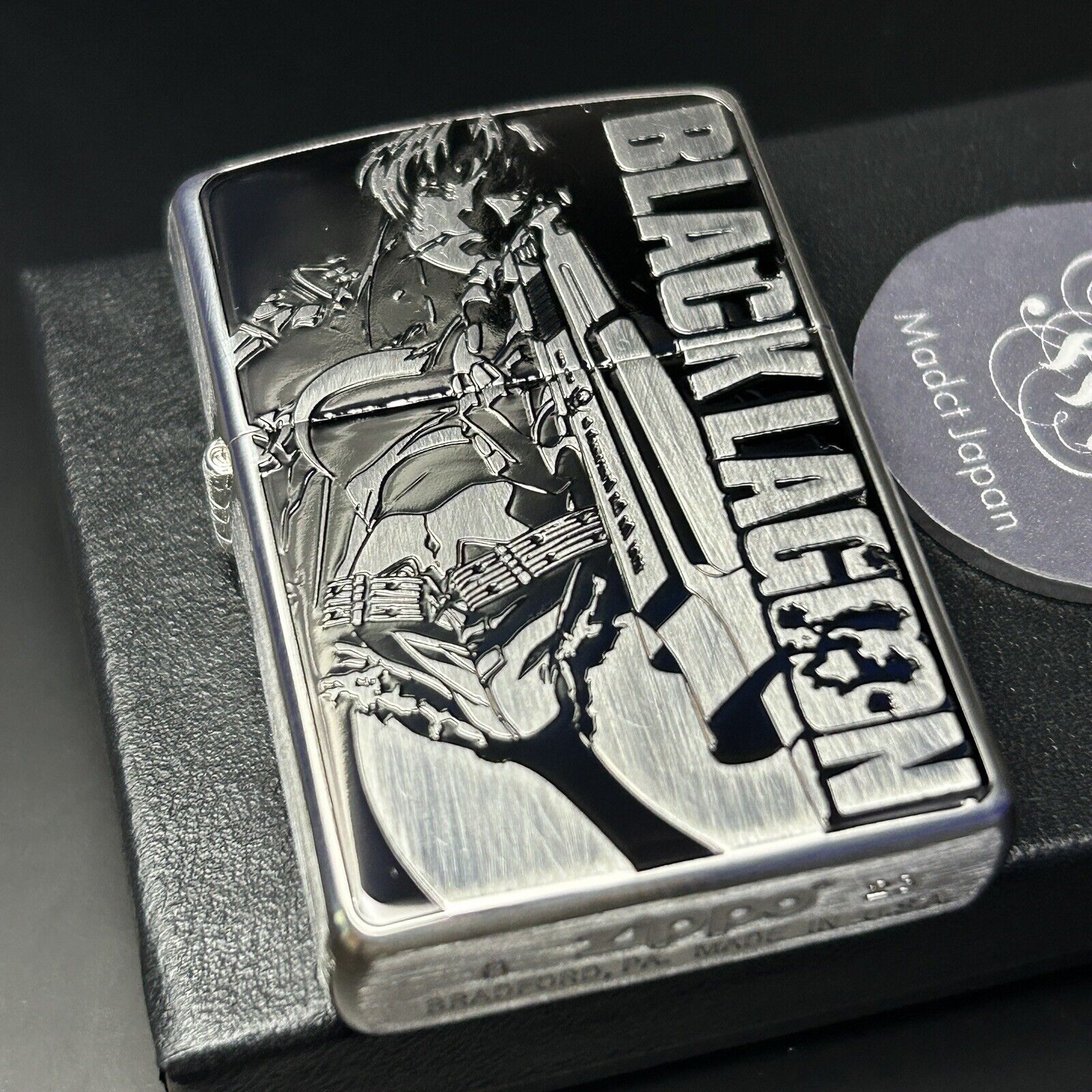 Zippo lighter Black Lagoon Revy Silver Brass Double Sided Processing Levi Japan