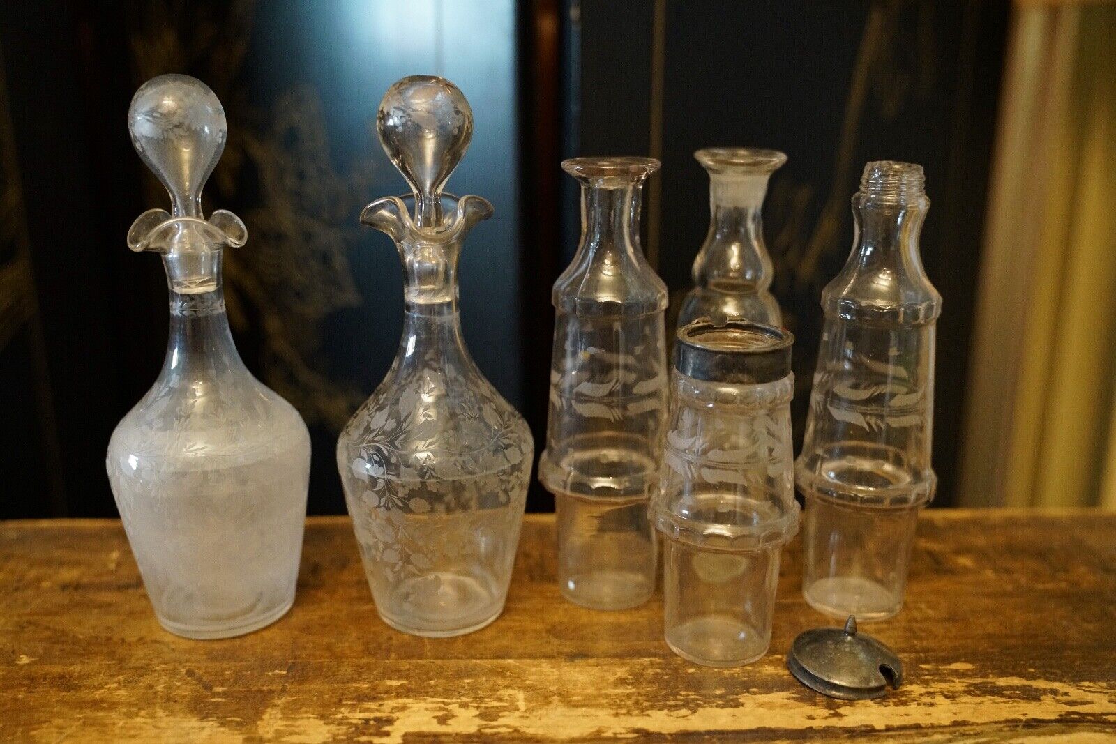 Vintage Lot, Apothecary Bottles, Ghosted Haunted Calcified Whiskey Decanter