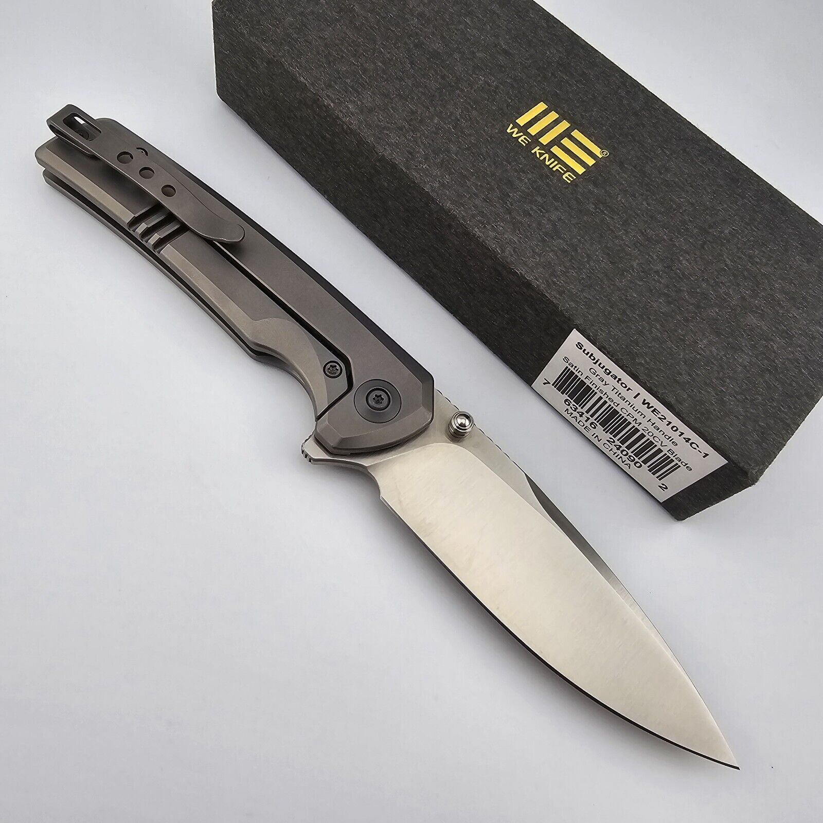 WE Knife Subjugator Folding Knife Titanium Handles Satin 20CV Blade WE21014C-1