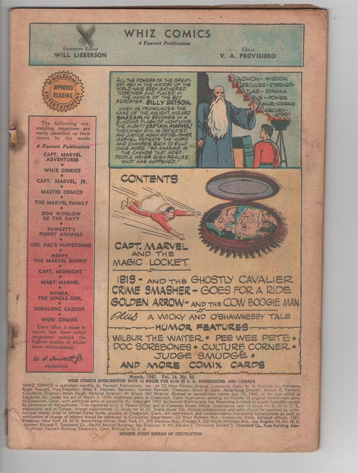 Whiz Comics # 83 (Vol. 14 #83) Coverless Captain Marvel Store Marking 1947