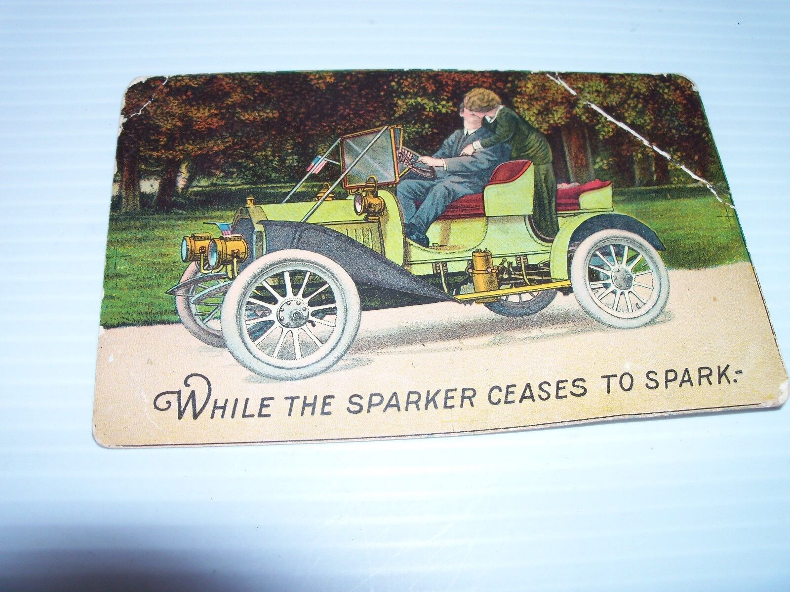 100 + year old postcard with 1 cent stamp While the Sparker ceases to spark Rare