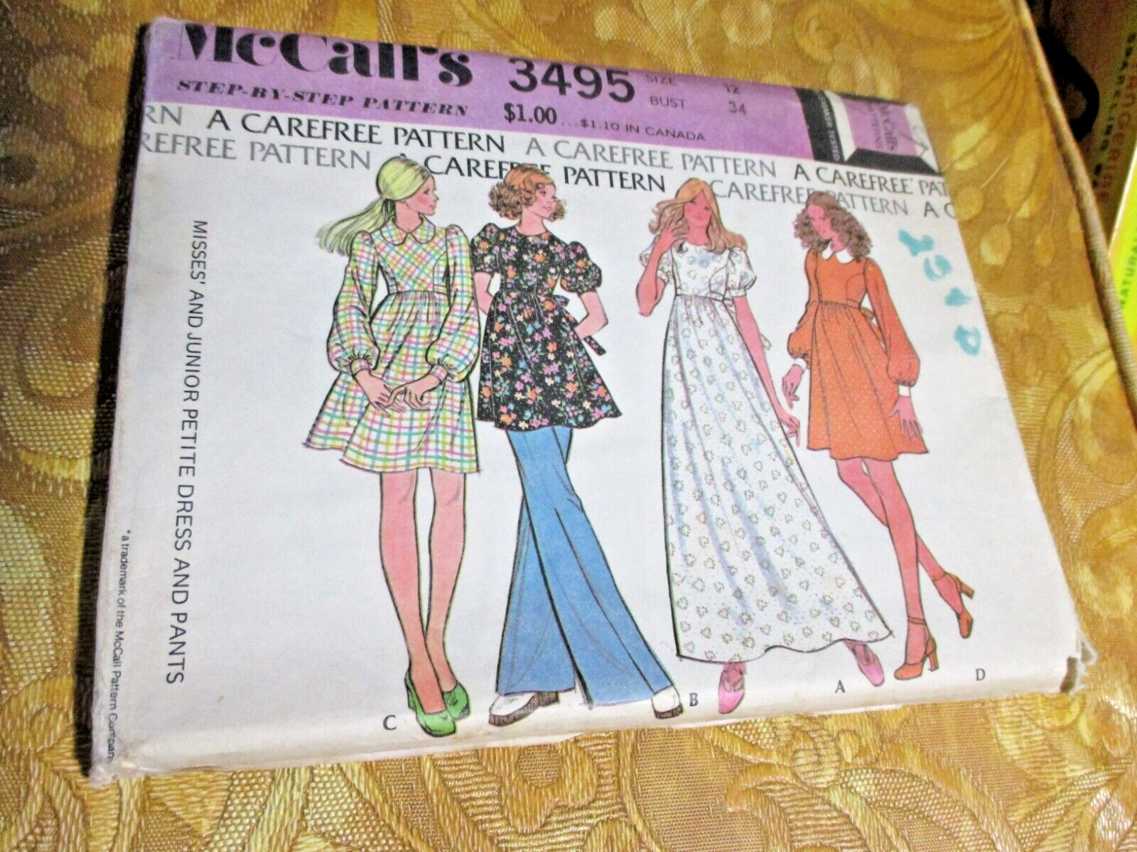 Vintage 70s McCalls Sewing Pattern 3495 Long Short Dress & Pants Cottagecore 12