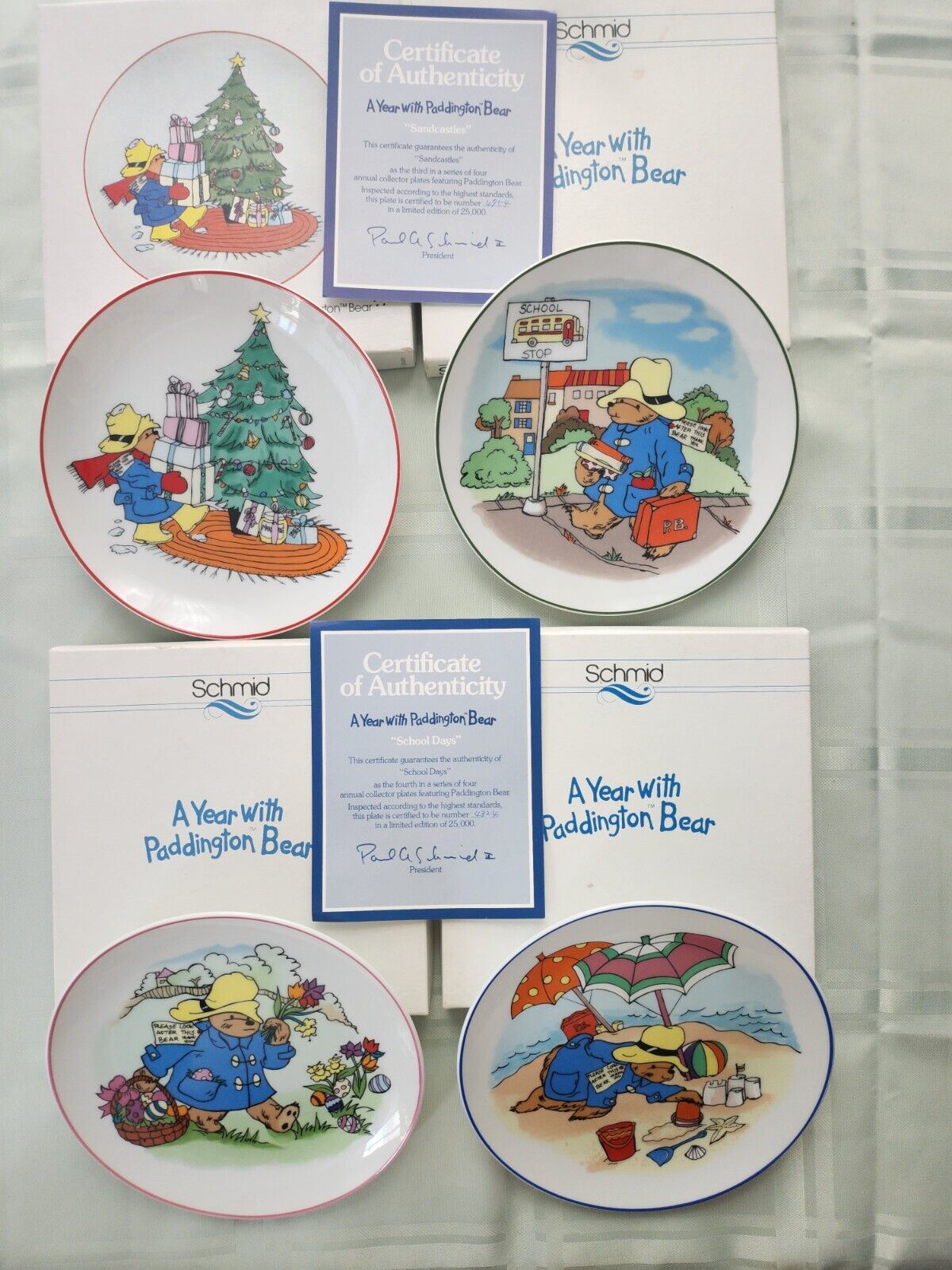 A Year with Paddington Bear | vtg Collection (4) Certificate, Colectors plates