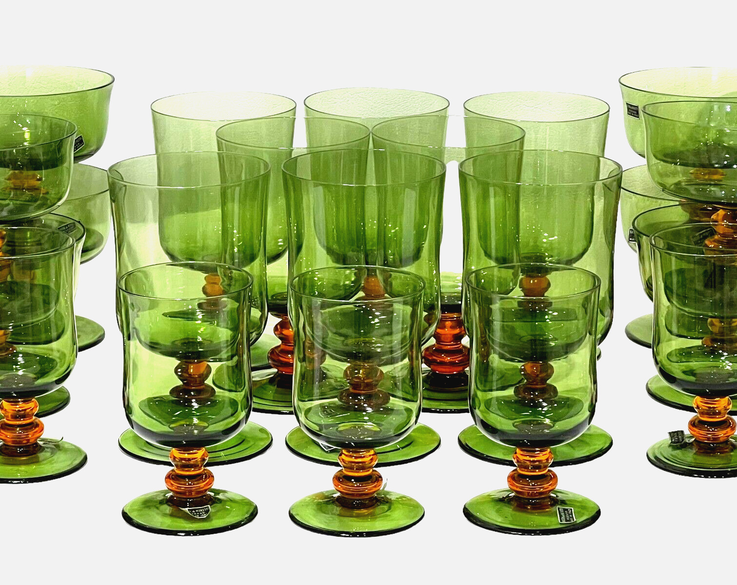 Set 23 Vintage NASON & MORETTI  Italian Murano Mid Century Modern Wine Bar Glass