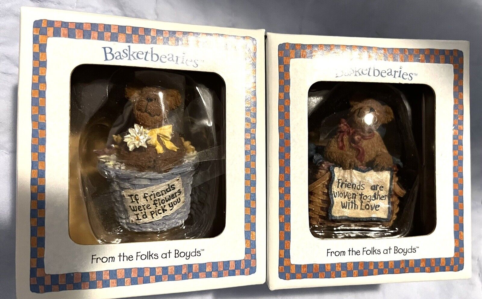 Basketbearies Boyds Bears 2 Figurines #24701 24705 Flora, Wearer 2004 NIB