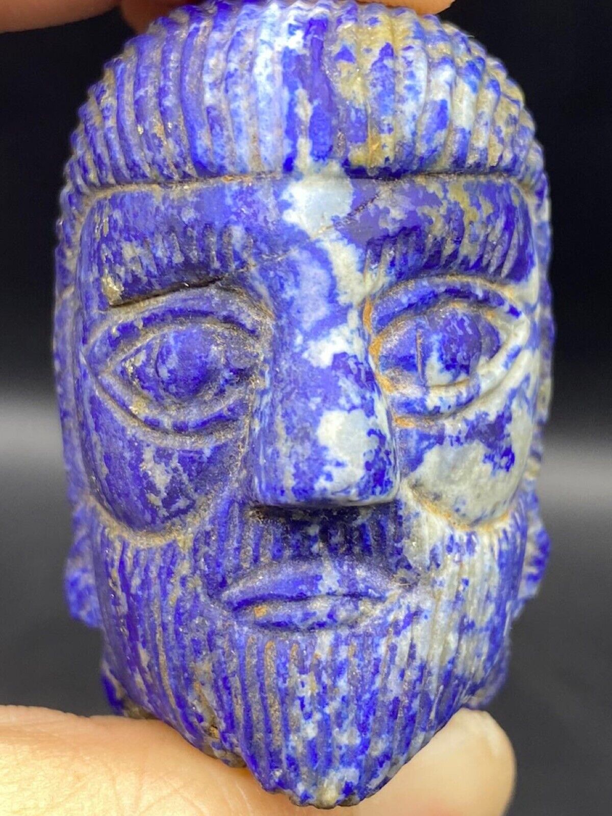 Unique Old sassanian king Face Head Lapis lazuli Stone Relief