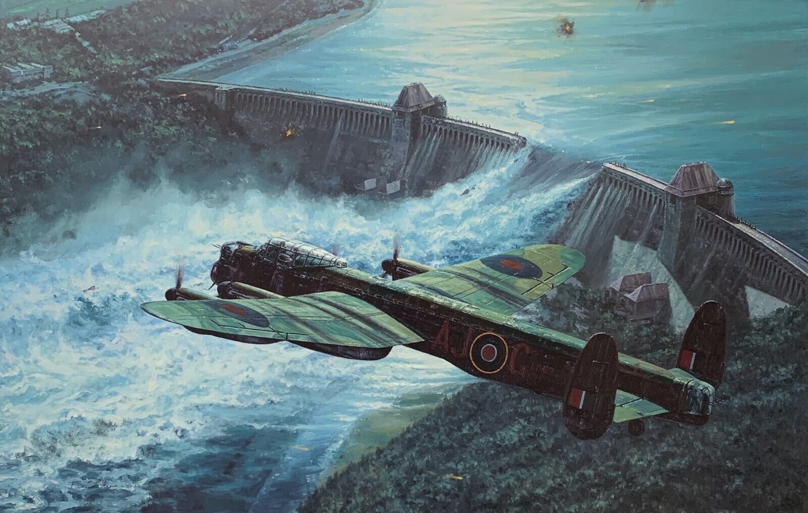 Low Pass over the Mohne Dam by Anthony Saunders signed by 3 Dambuster veterans